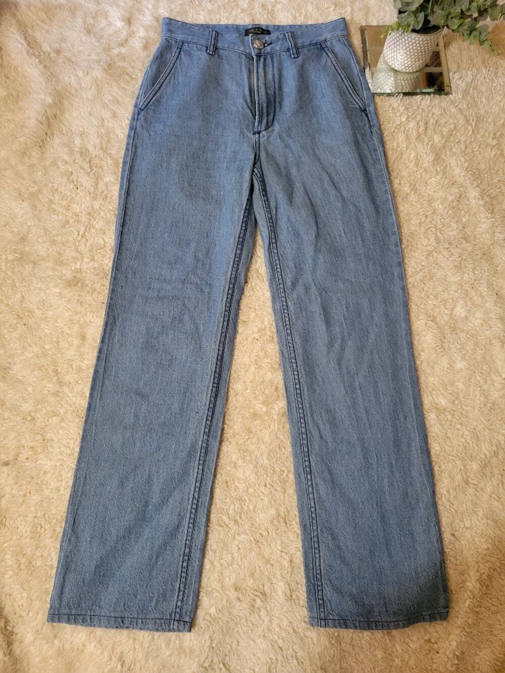 Rag & Bone Alex Denim Linen Straight-Leg Trousers | Lightweight Linen Cotton |23